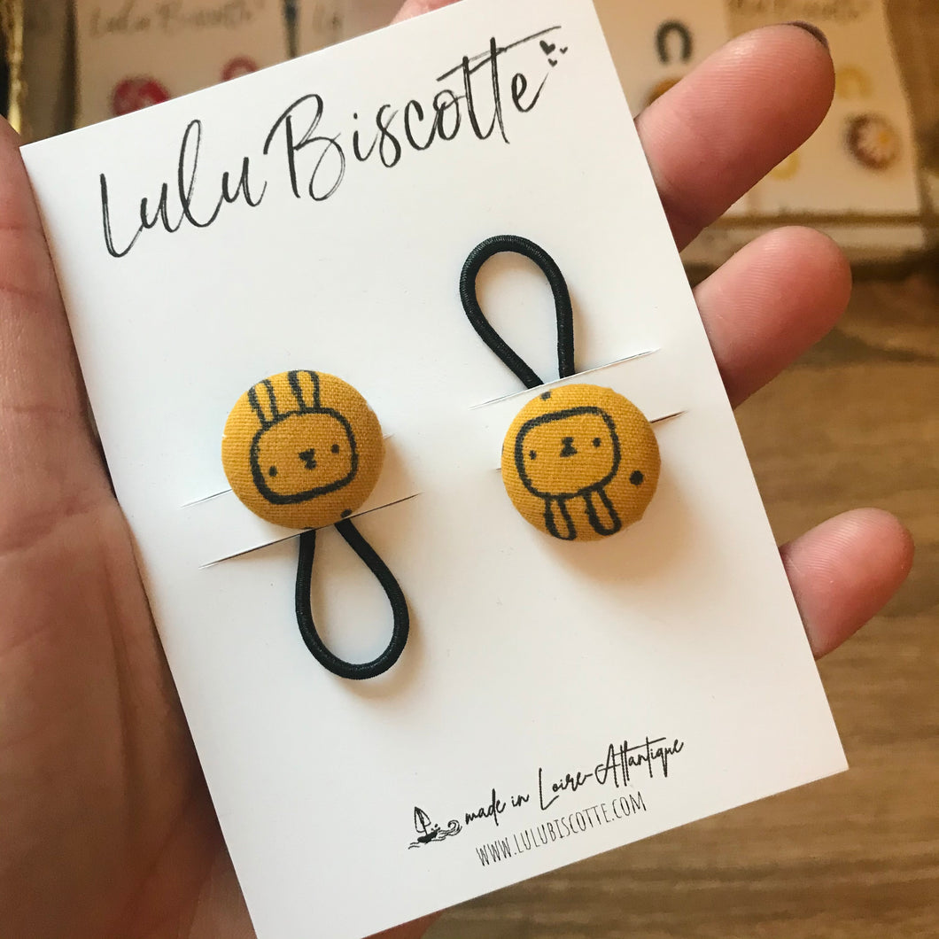 Mini-élastiques boutons « Bunny » - Moutarde